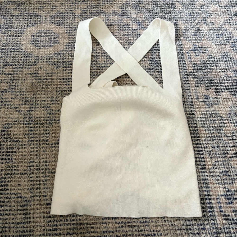 White Knit Cross-Back Top